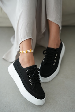 Peinta Yüksek Tabanlı Bağcıklı Kadın Sneaker- Siyah