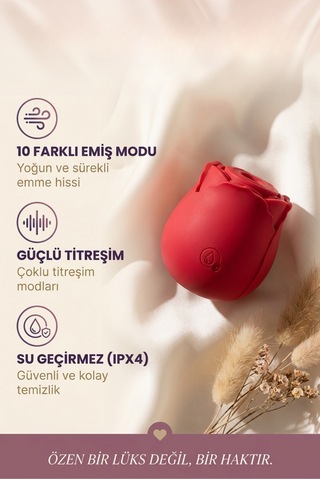 Saklıoda Gül Vibratör 10 Modlu Klitoris Emici Vakumlu Usb Şarjlı Silikon Uyarıcı