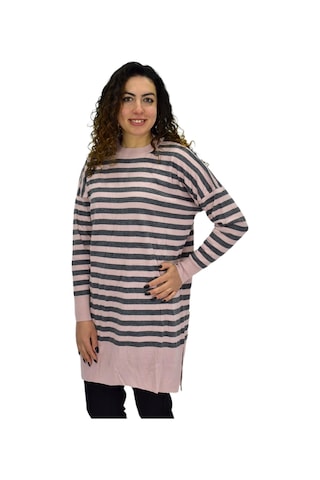 Kadın Çizgili Oversize Kazak Bgl-st04083 Pudra