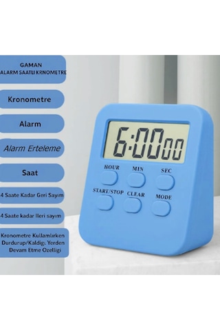 288- Alarmlı Dijital Öğrenci Sınav Kronometresi 24 Geri Sayım Cihazı Saat - Alarm 2 Kademeli Kronometre Mavi