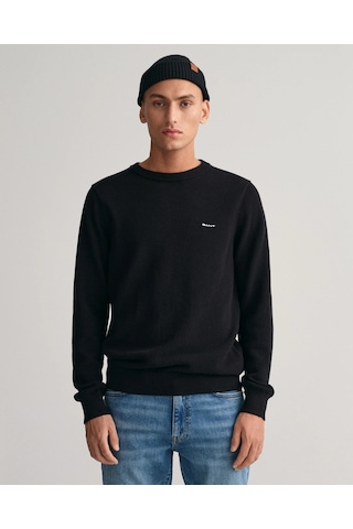 Gant Erkek Regular Fit Bisiklet Yaka Kazak-siyah Siyah