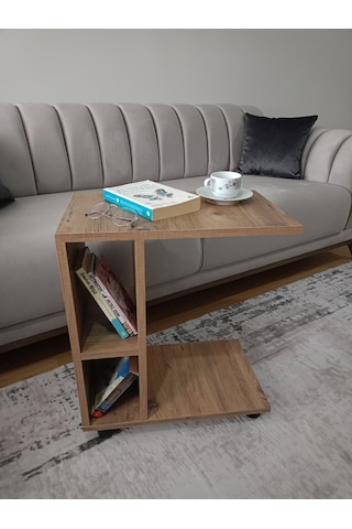 Tekerlekli Yan Sehpa C Sehpa Koltuk Sehpası Raflı Koltuk Yanı Sehpası