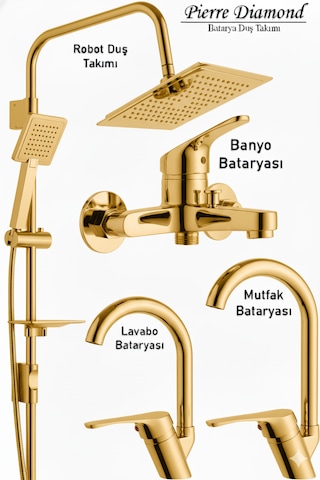 0-05 Mutfak Banyo Lavabo Bataryası Robot Duş Takımı Musluk Armatür Siyah Krom Gold Beyaz Gold