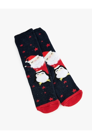 Koton Pamuklu Noel Baba Baskılı Yılbaşı Çorap Lacivert 6wkb80009aa Lacivert