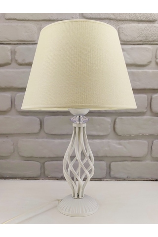 Beyaz Rustik Burgulu Taşlı Metal Ayaklı 30'luk Açık Krem Kumaş Krem