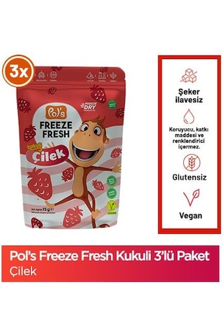 Pol's Freeze Fresh Kukuli Çilek 15 G X 3 Adet Freeze Dry Dondurularak Kurutulmuş 15 G