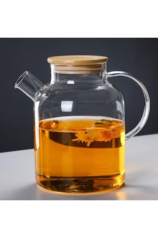 Leylart 1500 Ml Borosilikat Cam Demlik & Sürahi Bambu Kapaklı