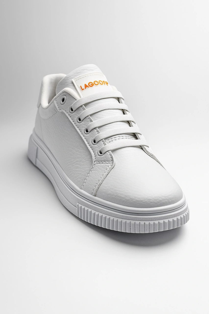 Erkek Spor Ayakkabı Rahat Yumuşak Taban Kaymaz Günlük Bağcıklı Sneaker Lgf07 Beyaz