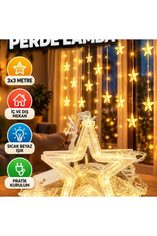 3x3 Metre Yıldız Figürlü Led Perde Işık Dekoratif Peri Aydınlatma