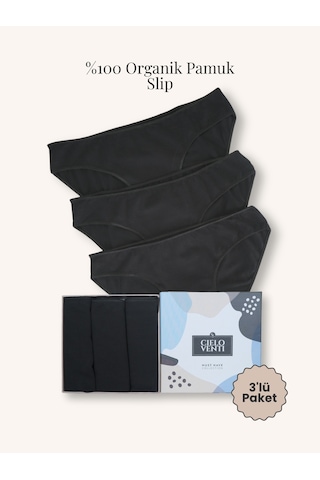 Must Have 3'lü Organik Pamuk Slip Külot Siyah