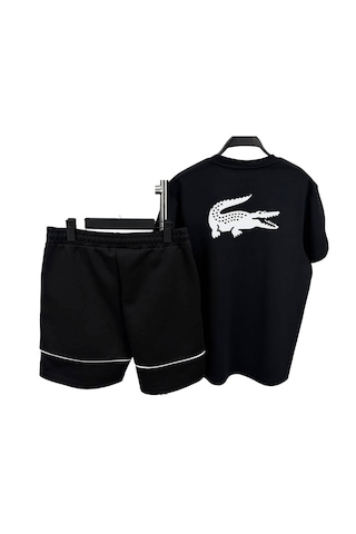 Lacoste Yazlık Erkek 2"li Takım Şort T-shirt Siyah
