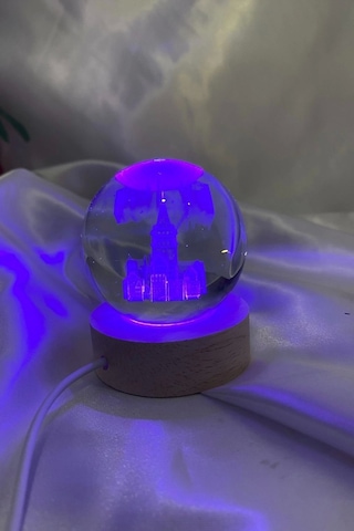 3d Led Işık Gecelambası Cam Küre Çok Renk Günışığı Ahşap Galata Kulesi Gece Lambası 6 Cm