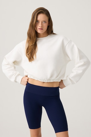 Los Ojos Ekru Geniş Kalıp Beli Büzgülü Crop Sweatshirt Cropped Pullover Ekru Ekru