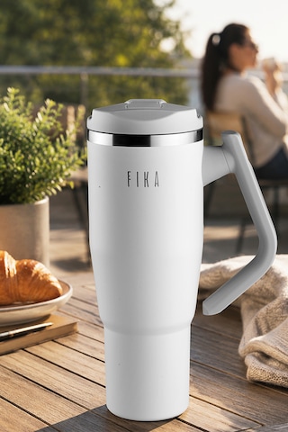 Fika Lumi Patentli Döner Kulplu Sızdırmaz Çelik Termos 1200 Ml - Bej Beyaz