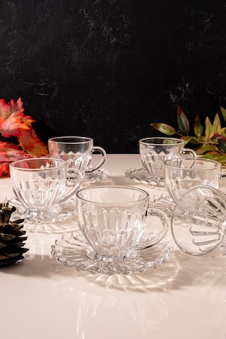 Mest 12 Parça 6 Kişilik Çay Fincanı Takımı - Şıklık Ve Zarafet Şeffaf