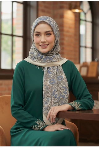 Eyfel Pamuklu Soft Özel Seri Şal Etnik & Çiçekli Desen, Orjinal, Tesettür Giyim, Yeni Koleksiyon Bej - Mavi