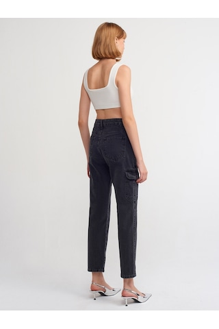 Dilvin Önü Parçalı Kargo Denim Pantolon Siyah