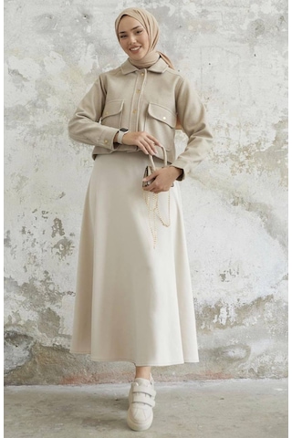 Kısa Cepli Kaşe Mont Krem