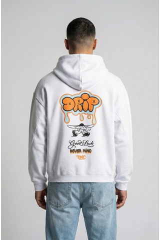 Nevermind Unisex Sevgili Çift Kombini Oversize Sırt Baskılı Grafik Hoodie Beyaz