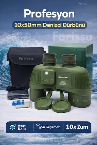 Profesyön 10x50 Mm Azot Dolu Su Geçirmez Denizci Dürbünü Işıklı Pusulalı, Profesyonel Optik Dürbün Yeşil