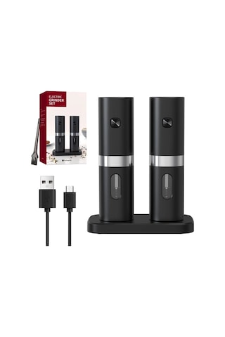 Jialan Şarj Edilebilir Tabanlı Tuz Ve Karabiber Değirmeni Seti Siyah