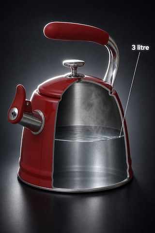 Teatime Paslanmaz Çelik Düdüklü Su Isıtıcısı Kırmızı - 3 L Diğer