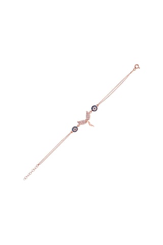 Rose Zirkon Taşlı Nazar Boncuklu Koruyucu Melek 925 Ayar Gümüş Bileklik