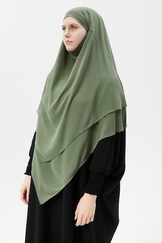 Hazır Pratik Şifon Üç Katlı Peçeli Üçgen Hac Umre Şalı Sufle Hijab Nikap Fıstık Yeşili