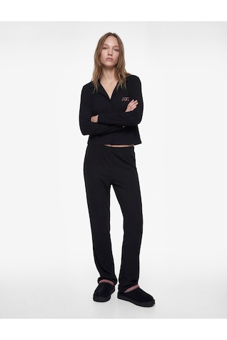 Koton Uzun Kollu Viskon Karışımlı Örme Nakışlı Yılbaşı Pijama Takımı Siyah 6wlk40285mk Siyah