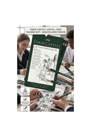 Resim Kalemi Teneke Kutu Faber Castell Dereceli Kalem Seti Karakalem 12 Li Set 5b 4b 3b 2b B Hb F H 2h 3h 4h 5h