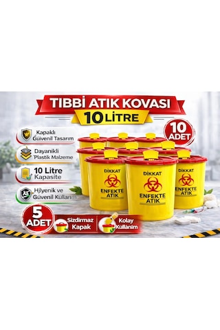 Tıbbi Atık Kovası 10 Litre 10 Adet Kapaklı Tıbbi Atık Kutusu Enfekte Atık Kovası Seti