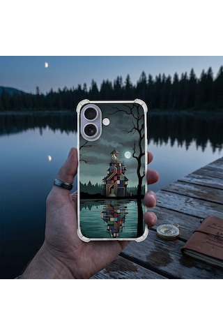 Printify Apple iPhone 17promax İle Uyumlu Simya Serisi Gölge Ve Cam Tasarımlı Uv Baskılı Köşe Korumalı Antişok Kılıf Şeffaf
