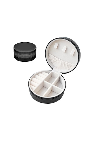 Chavin Siyah Deri Seyahat Yüzük Küpe Kolye Takı Kutusu St1-68sy