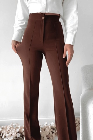 Ozer&Hermin Önü Cumalı İthal Krep Pantolon - Xl / Kahve Kahverengi