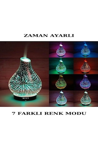 7 Renk Led Işıklı Aromaterapi Difüzörü Otomatik Kapanmalı Zaman Ayarlı Koku Verici Gece Lambası Pembe