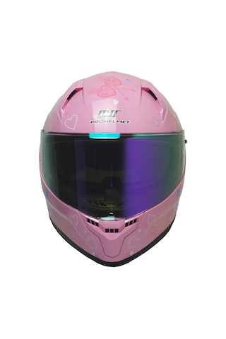 Motosiklet Kadın Kaskı 22.r06 Sertifikalı Güneş Vizörlü Fiber Kask Full Face Motor Stora Lady Pembe