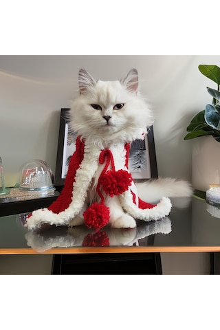 Kedi Ve Köpek İçin Kırmızı Beyaz Kapüşonlu Pelerin