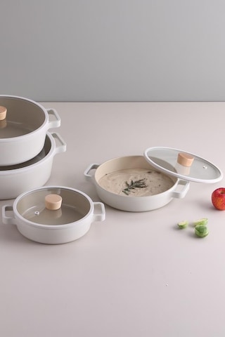 Neoflam Fika Cam Kapaklı Alüminyum 2'li Sahan Set 20 - 22cm Bej