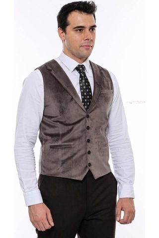Wessi Kahverengi Ceket Yaka Slimfit Tek Yelek 001