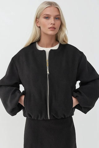Hiccup Fermuarlı Oversize Kaşe Bomber Ceket Siyah