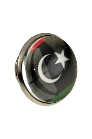 Libya Libya Bayrak Rozeti - Paslanmaz Çelik Yuvarlak Yaka Rozeti Çok Renkli