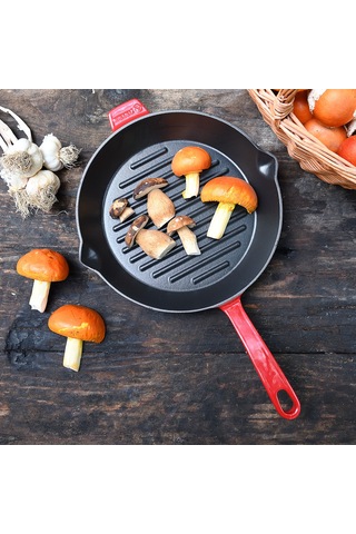Korkmaz Casta Kırmızı Yuvarlak 28 CM Grill Döküm Tava