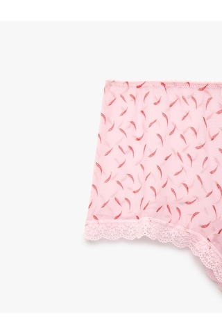 Koton Dantel Detaylı Desenli Rahat Kesim Şort Pijama Altı Pembe Desenli 6slk80046mk