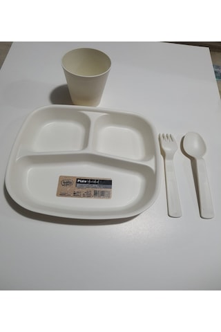 Kahvaltı Tabağı 3 Bölmeli Mama Tabağı Tabldot Ve Bardak Ve Çatal Kaşık