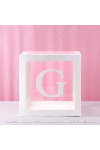 Star Beyaz Şeffaf Balon Kutusu G Harfli 25x25 Cm Beyaz G