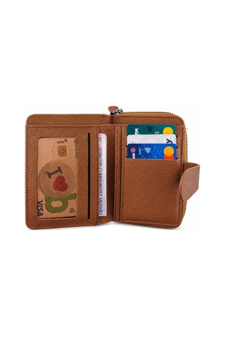 Alphaclub Bag Kadın Çok Bölmeli Kartlıklı Çıtçıt Kapamalı Cüzdan Taba