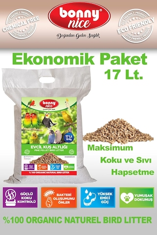 Bonnynice Bonny Nice Doğal Çam Pelet Evcil Kuş Kafes Altlığı 10 Kg 17 Lt 1 Adet
