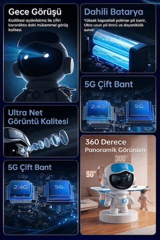 Exenar - Beyaz - Akıllı Robot Ip Kamera 4k Ultra Hd 2mp 360 Dönen Gece Görüşlü Smart Wifi Ev Çocuk Güvenlik Kamerası