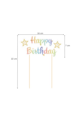 Renkli Yıldız Temalı Happy Birthday Kaligrafi Pasta Üstü Süs Tüm Yaşlar