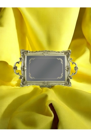 Polyester Dikdörtgen Epoksi Cam Tepsi - Gold Siyah Gold Siyah